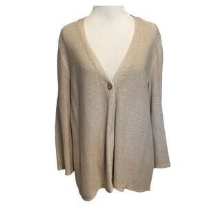 J. Jill Linen Blend Single Button Cardigan Women's Medium Tan Lagenlook Topper